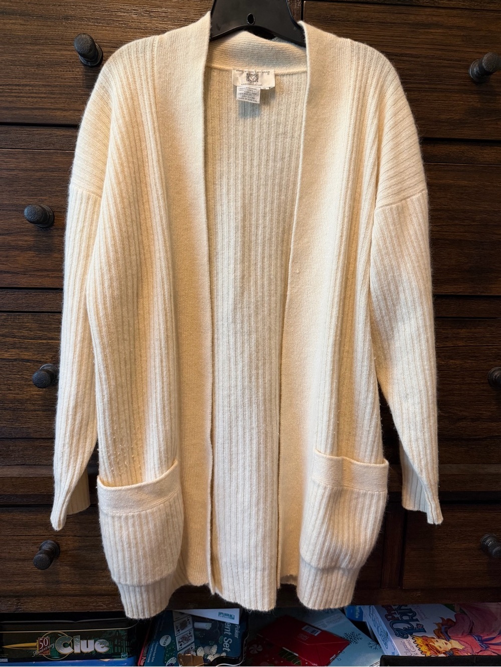 Cozy Open-Front Cream Ribbed Women's Cardigan Sweater- Lamb Wool, Rabbit, nylon